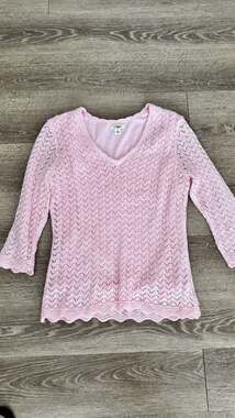 Cato Crochet Sweater Size M Pink V-Neck Open Knit Pullover
